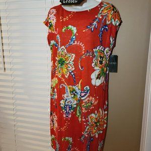 Lauren Ralph Lauren Dress Small New Floral Lined Red/Orange White Blue Green